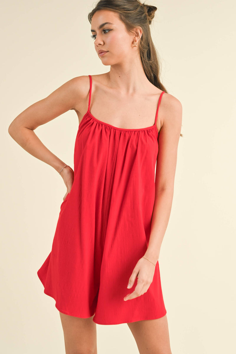 Sleeveless Boxy Fit Romper - Red