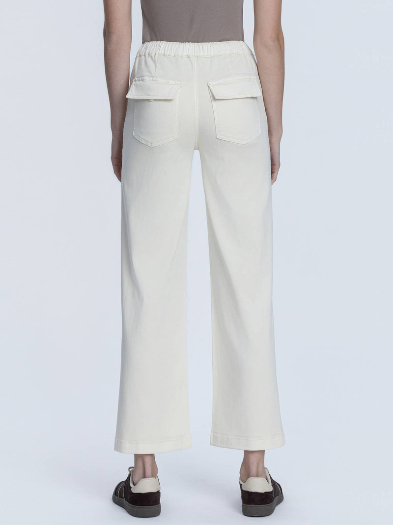 High Rise Baggy Drawstring Wide Jeans - Ecru