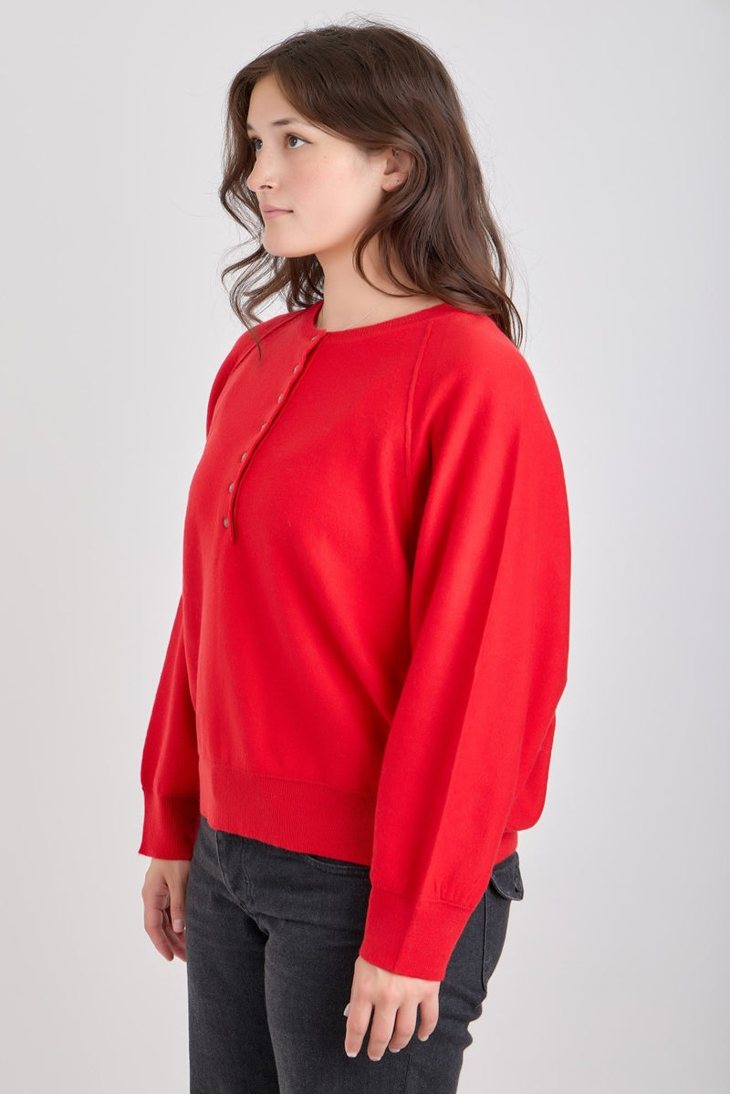 Half Button Up Sweater - Red