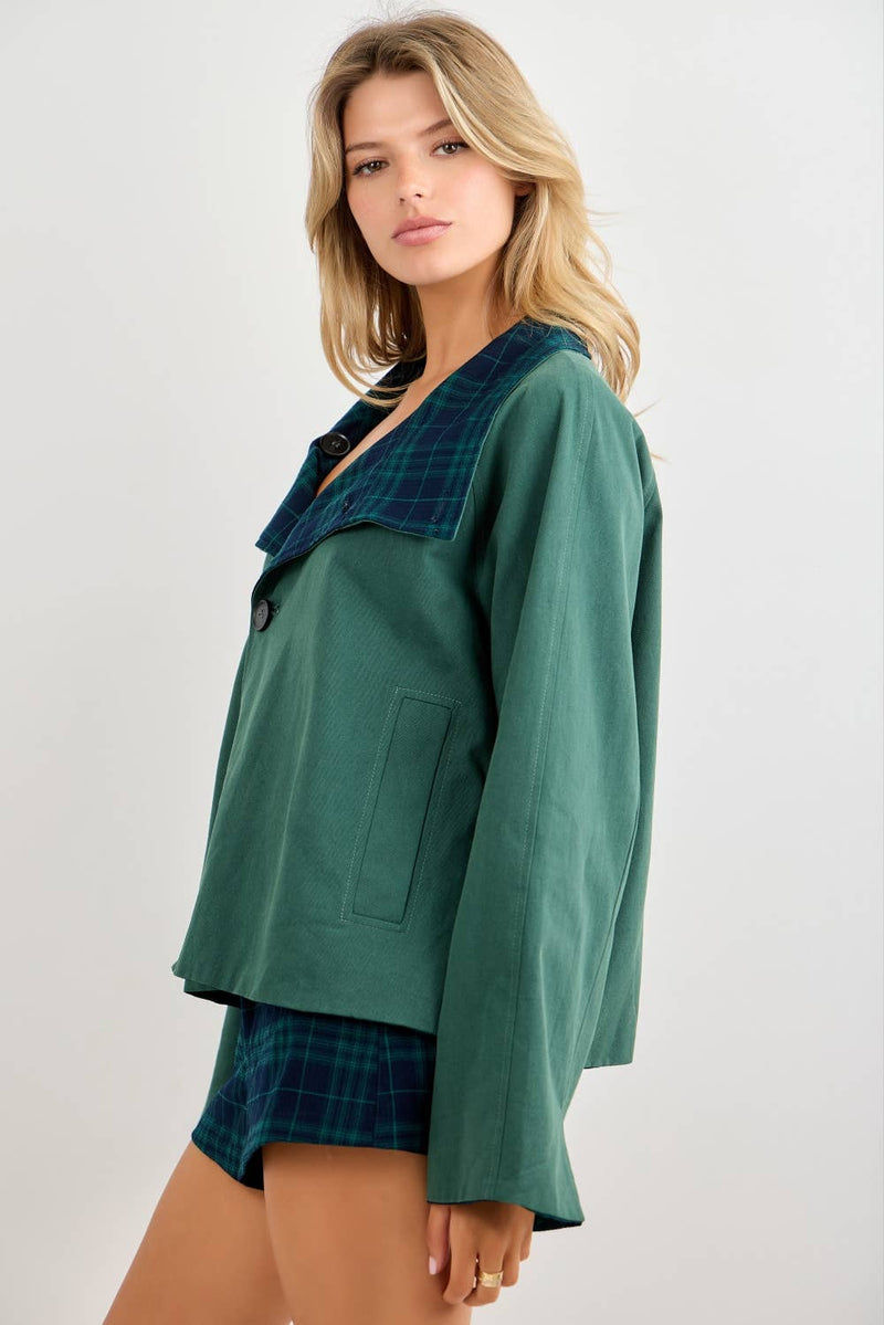 Reversible Crop Trench Coat - Hunter & Navy