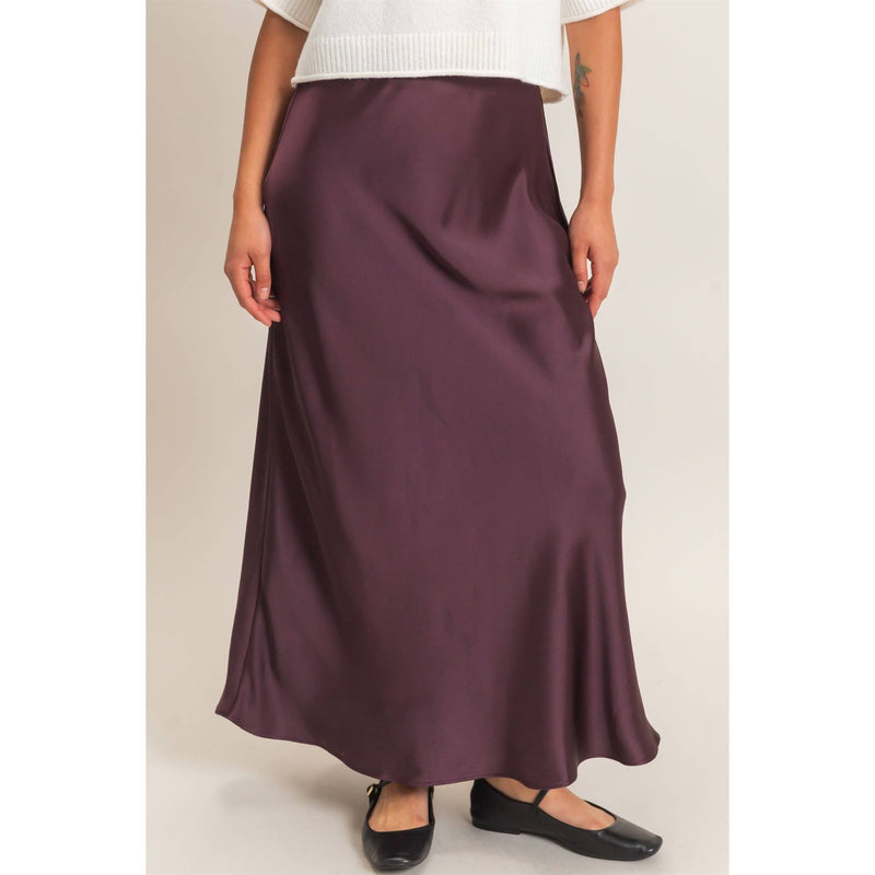 Satin Maxi Skirt - Dark Cherry