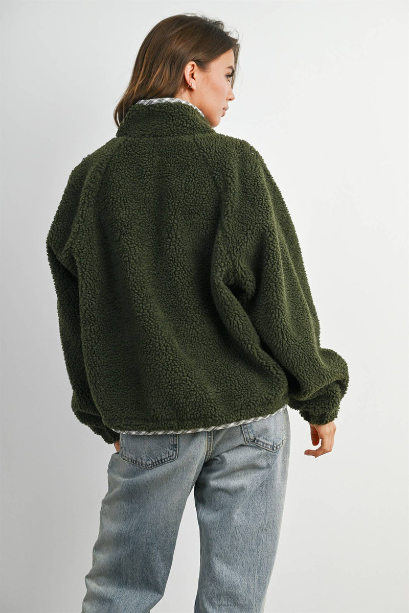 Quilted Sherpa Fleece - Olive Multi