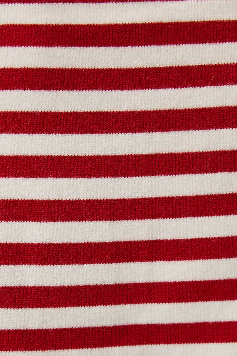 Striped Oversized Short Sleeve Sweater Top - White & Red