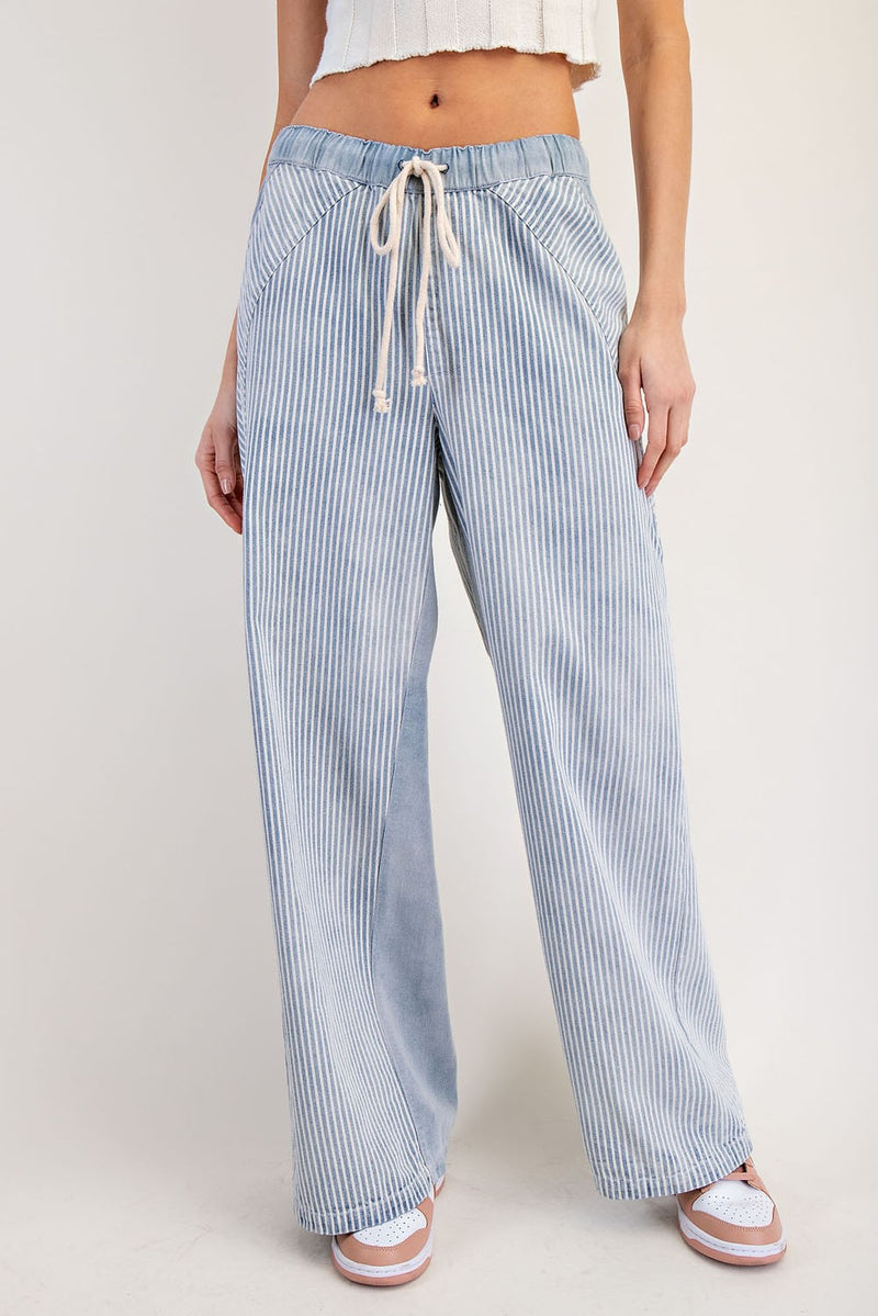 Washed Striped Pants - Denim