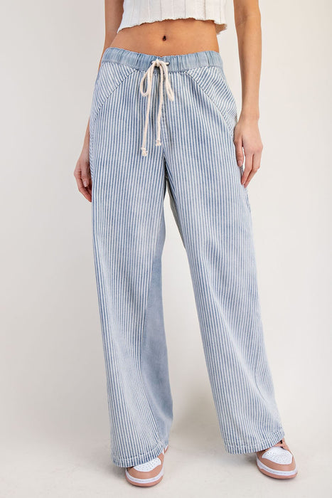 Washed Striped Pants - Denim