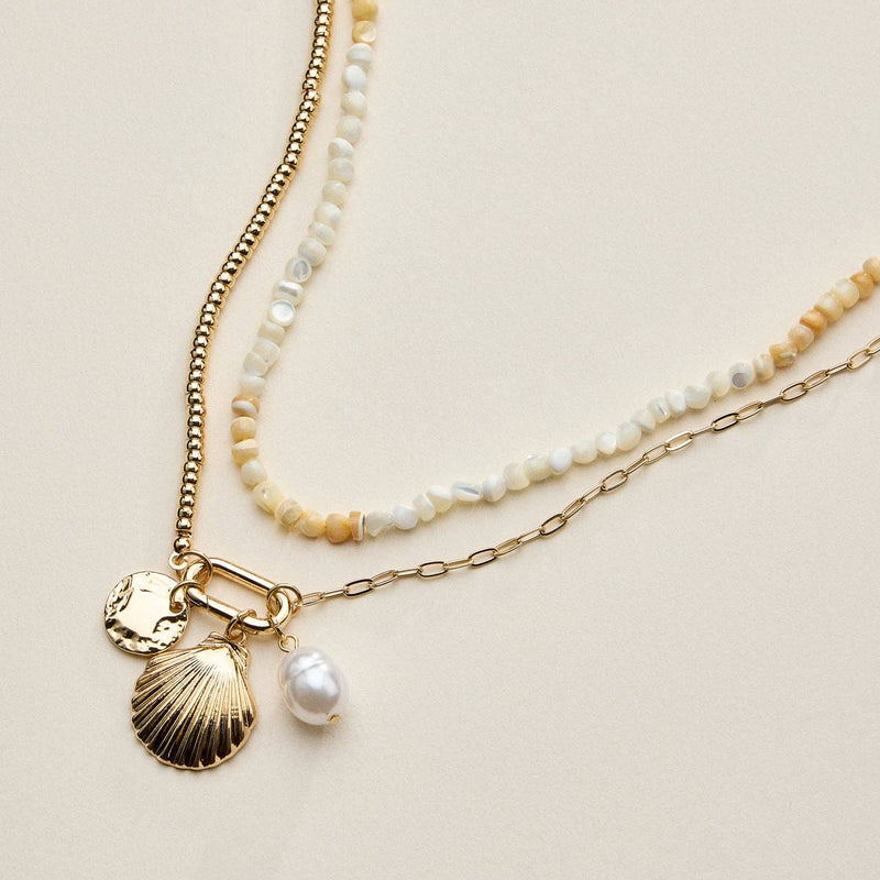 Shell Charms Asymmetric Chain & Beads Necklaces - Neutral