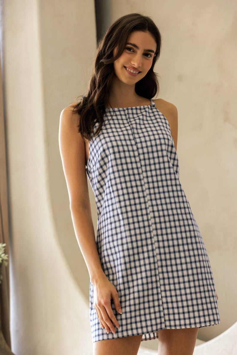 Gingham Mini Dress - Navy