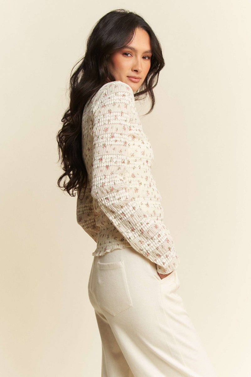 Floral Print Knit Top - Cream