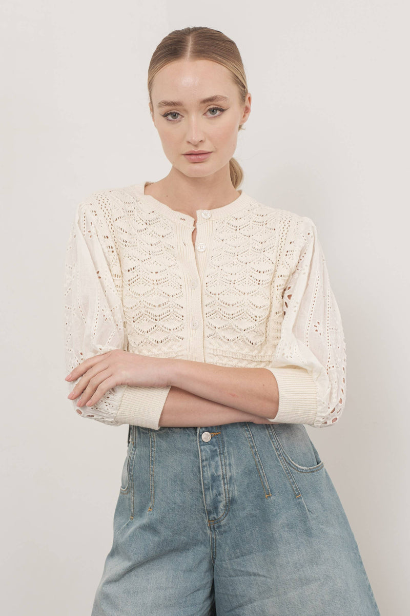 Hendry 3/4 Sleeve Cardigan - Cream