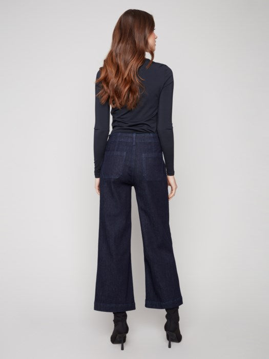 Cropped Wide Leg Stretch Denim Pant