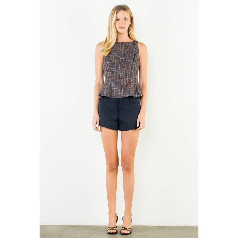 Plaid Peplum Top - Brown