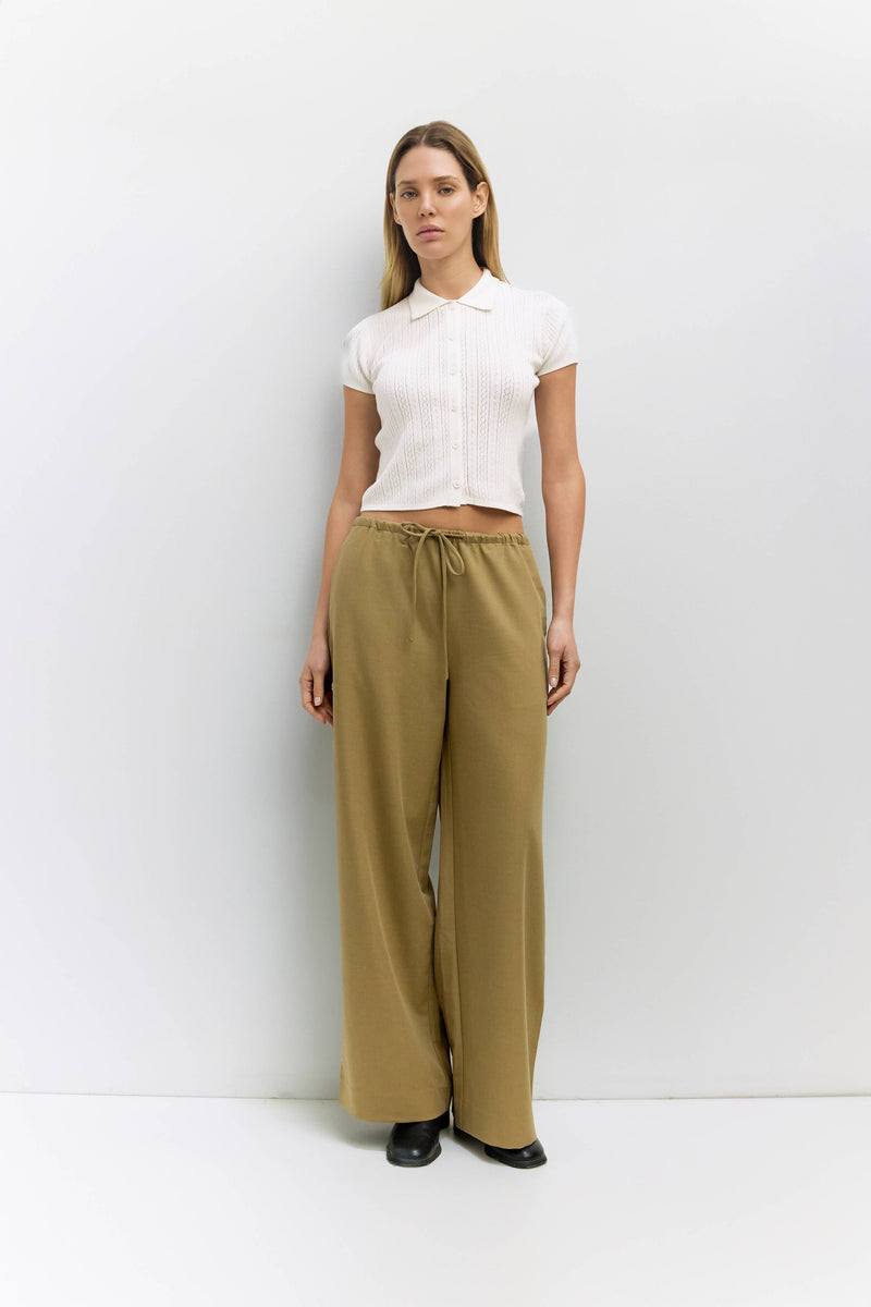 The Vera Pants | Drawstring Wide Leg Pants - Khaki