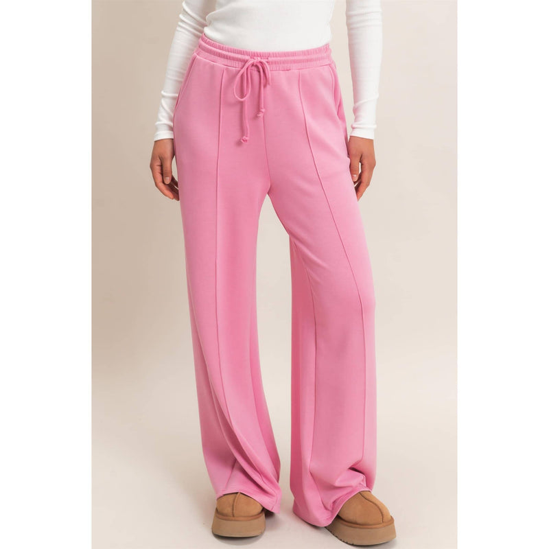 Drawstring Wide Leg Pants - Pink