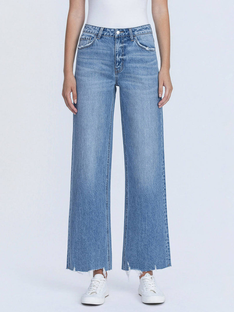 Vervet • High Rise Clean Cut Hem W/ Destruction Wide Leg Jeans - Victorious