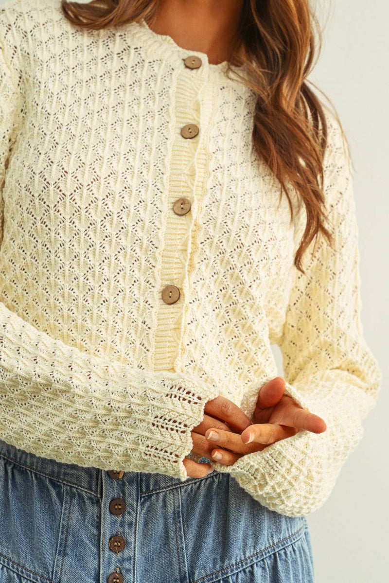 Scallope Crochet Cardigan - Beige