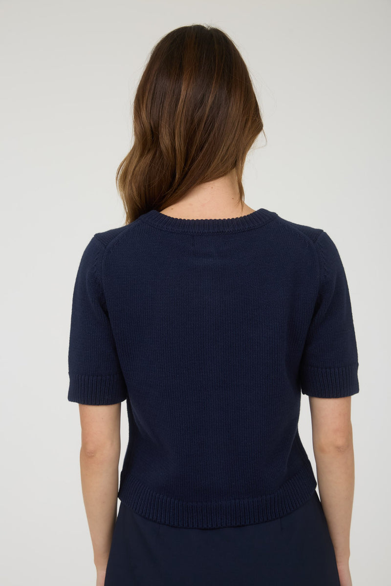 Short Sleeve Cardigan Sweater - Navy