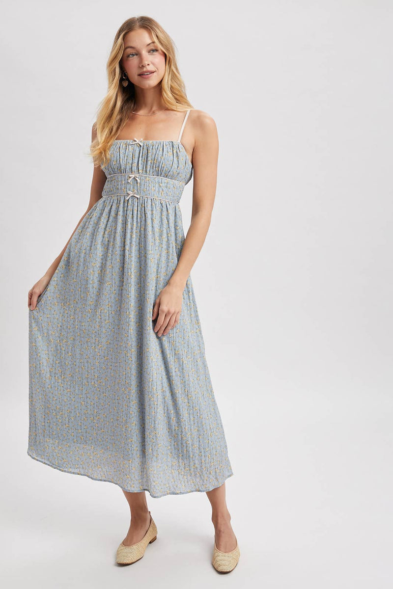 Floral Midi Dress - Blue & Stone