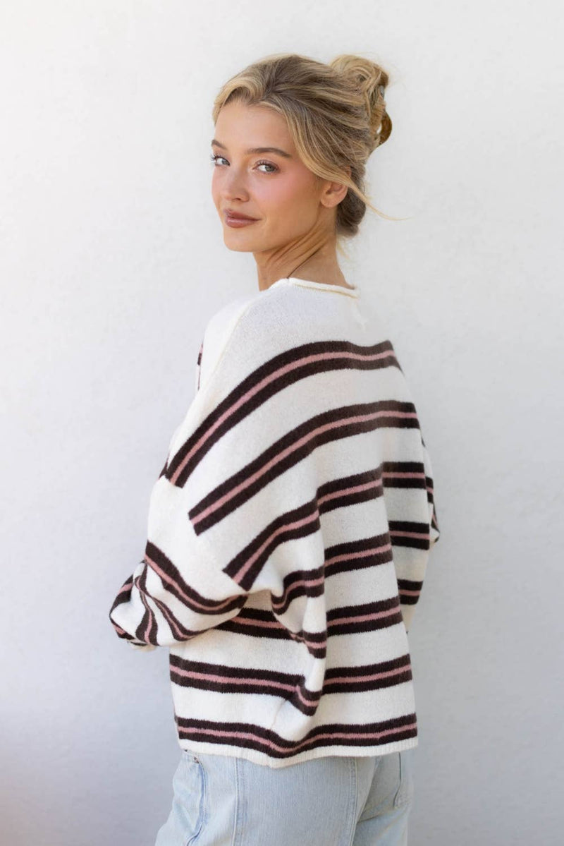 Striped Piper Cardigan - Ivory