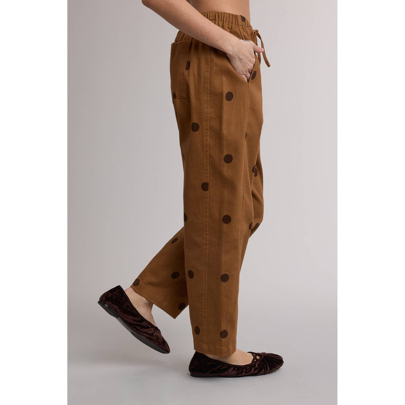 Polka Dot Drawstring Pants - Camel Brown