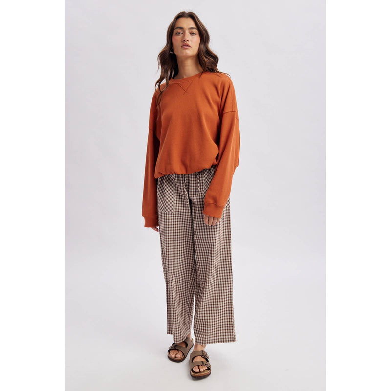 Waffle Knit Pullover - Rust