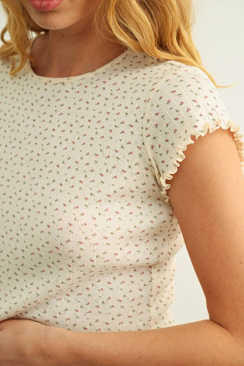 Floral Crop Top - Cream & Pink