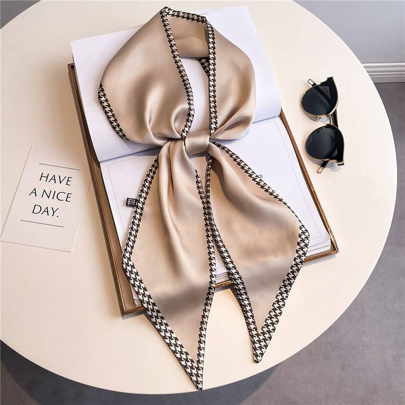 Narrow Ribbon Silk Scarf - Khaki