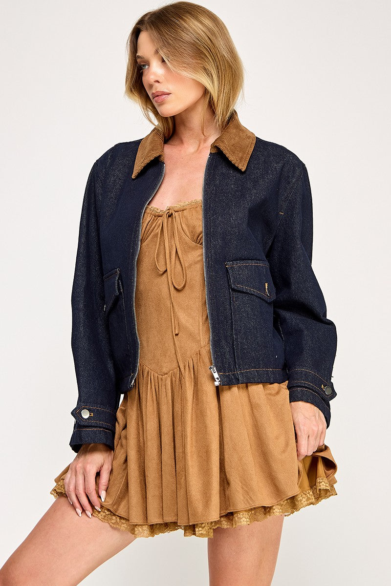 Corduroy Collar Denim Jacket