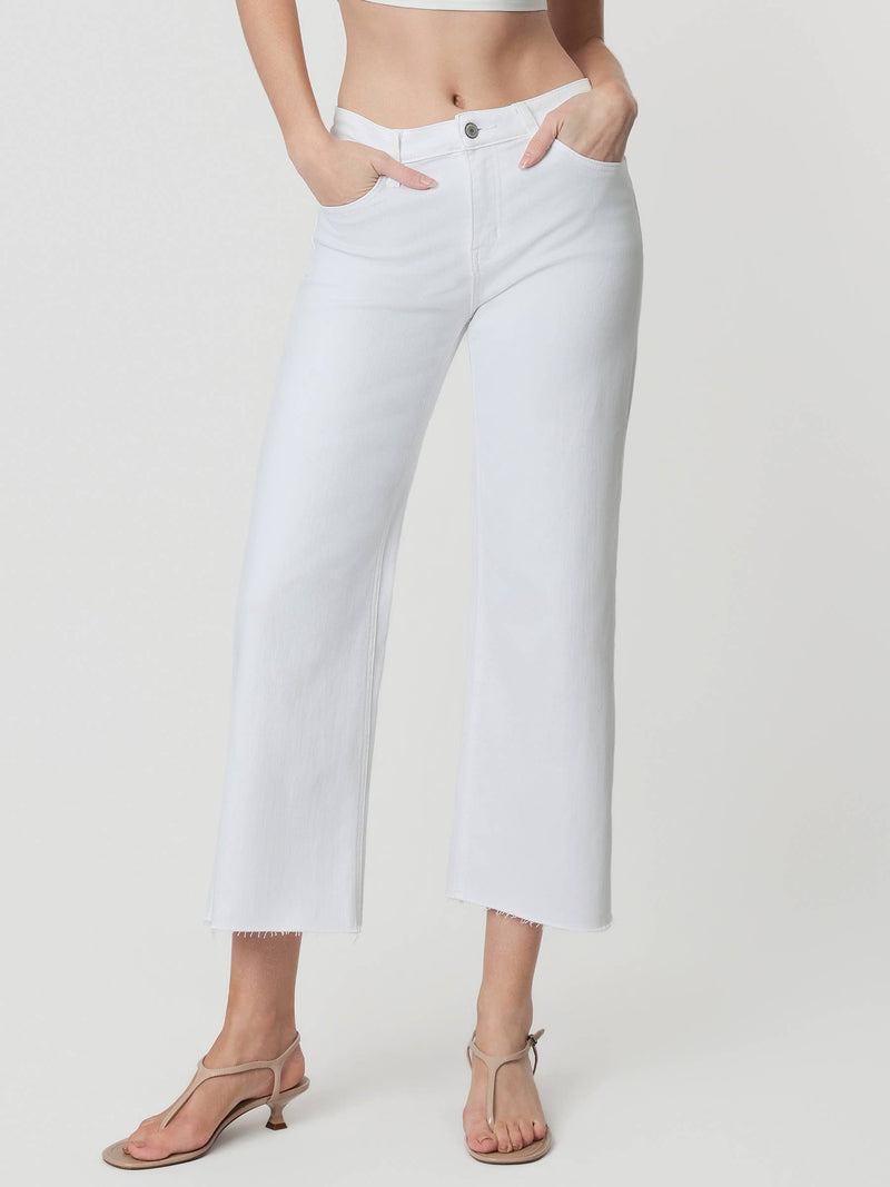 Vervet • High Rise Crop Wide Leg Jeans - Optic White