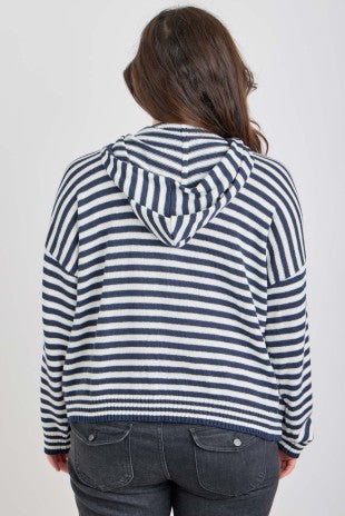 Striped Zip up Hoodie - Navy & Ivory (Curvy)