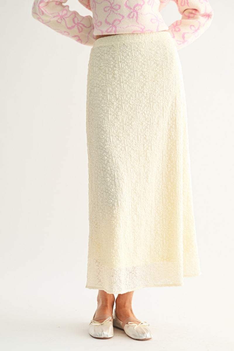 Floral Lace Midi Skirt - Cream