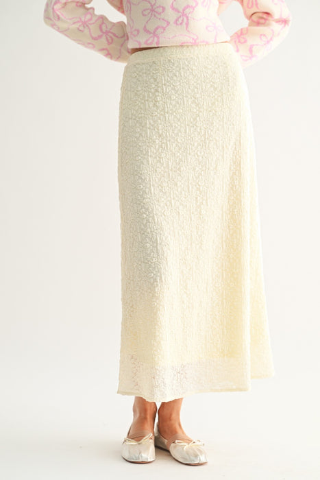 Floral Lace Midi Skirt - Cream