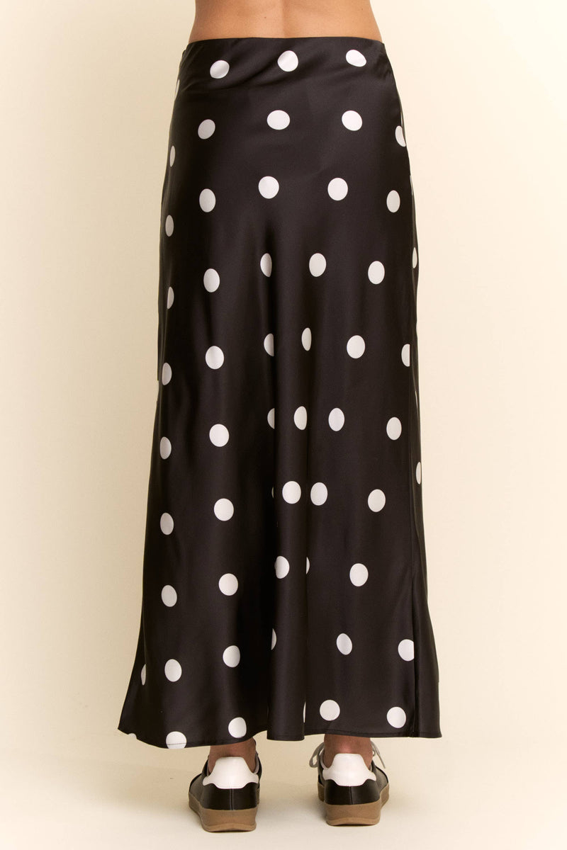 Polka Dot Long Satin Skirt - Black & White