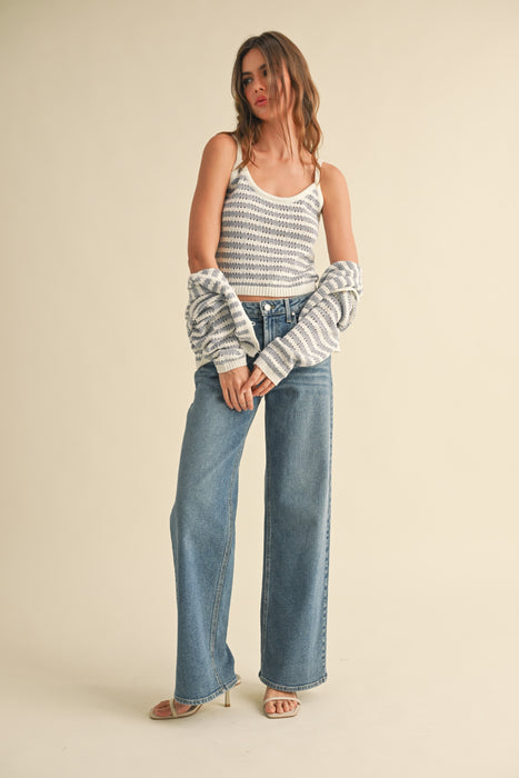 Crochet Knitted Tank - Blue & White