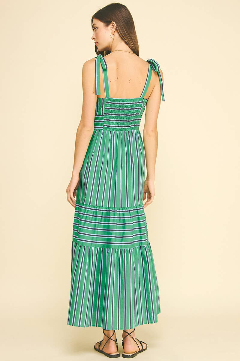 Stripe Tiered Maxi Dress - Green