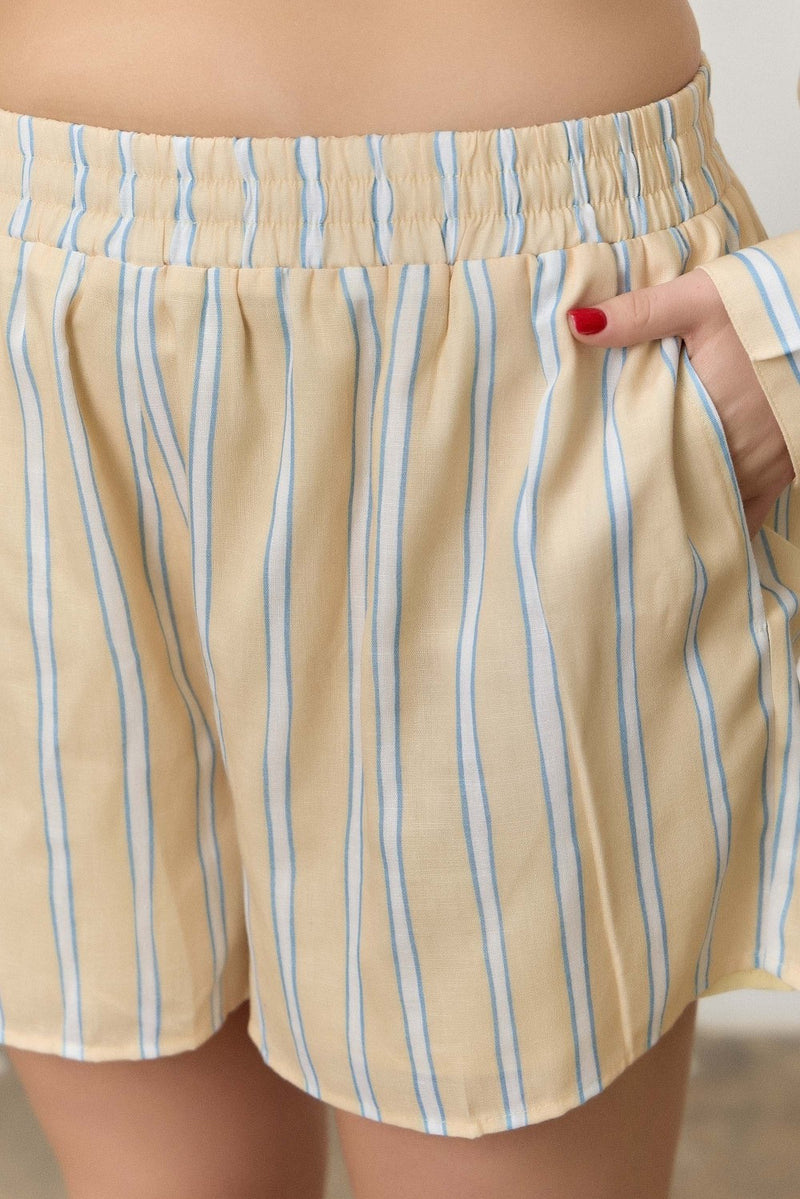 Vertical Striped Shorts - Yellow (Curvy)