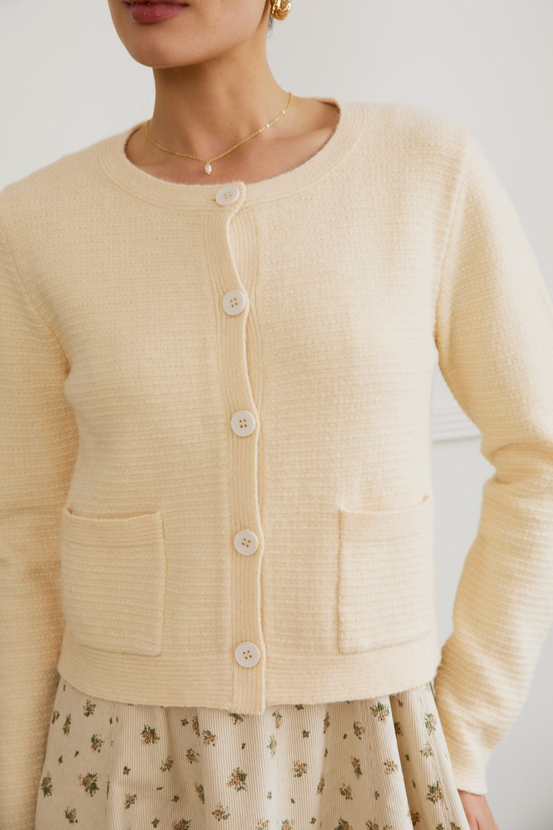 Button Up Long Sleeve Sweater Cardigan - Butter