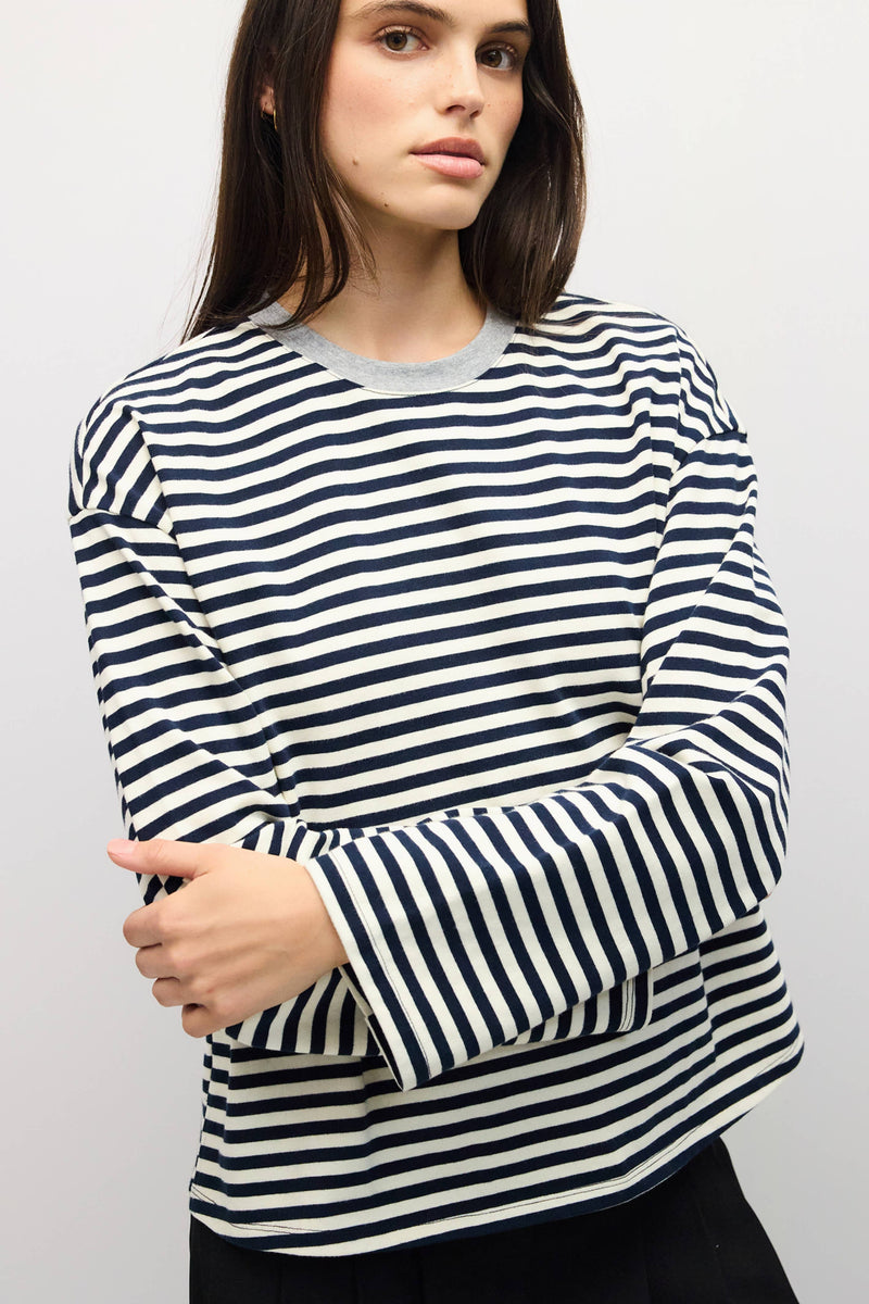 The Jessie Top | Striped Long Sleeve T-Shirt - Navy & Ivory