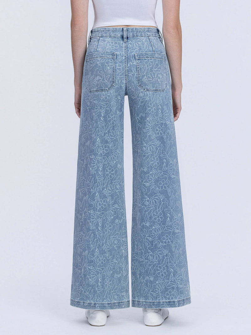 Vervet • High Rise Wide Leg Jeans - Floral Print