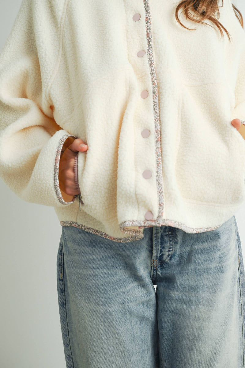 Mock Neck Sherpa Fleece Jacket - Ivory
