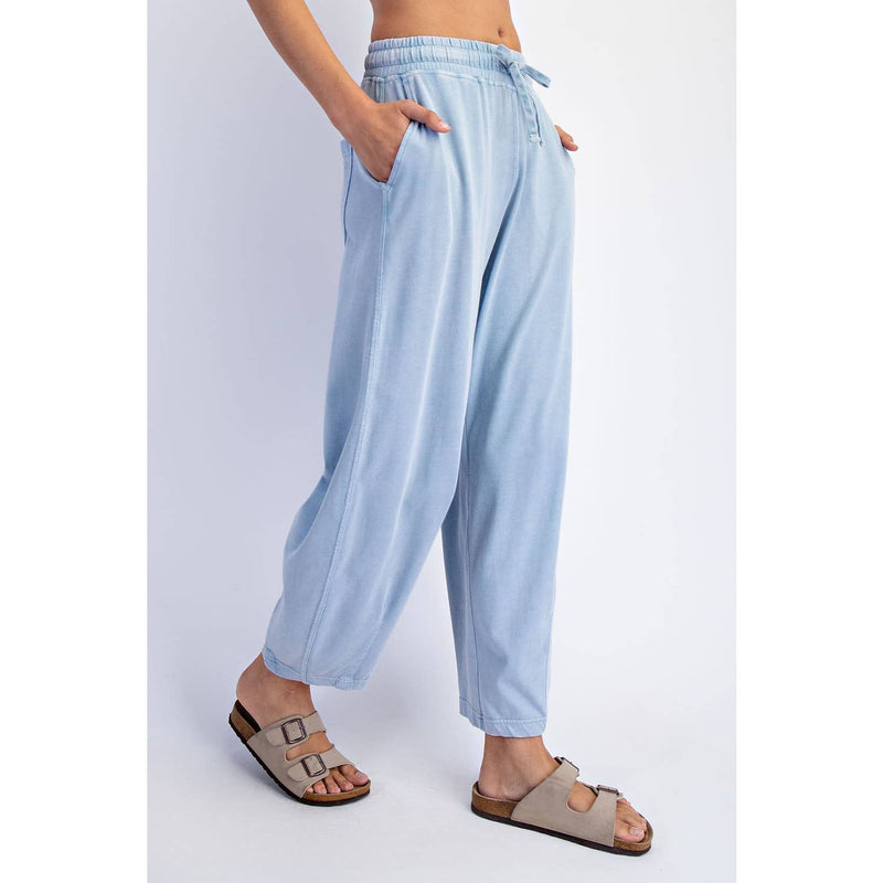 Mineral Washed Cotton Barrel Pants - Blue
