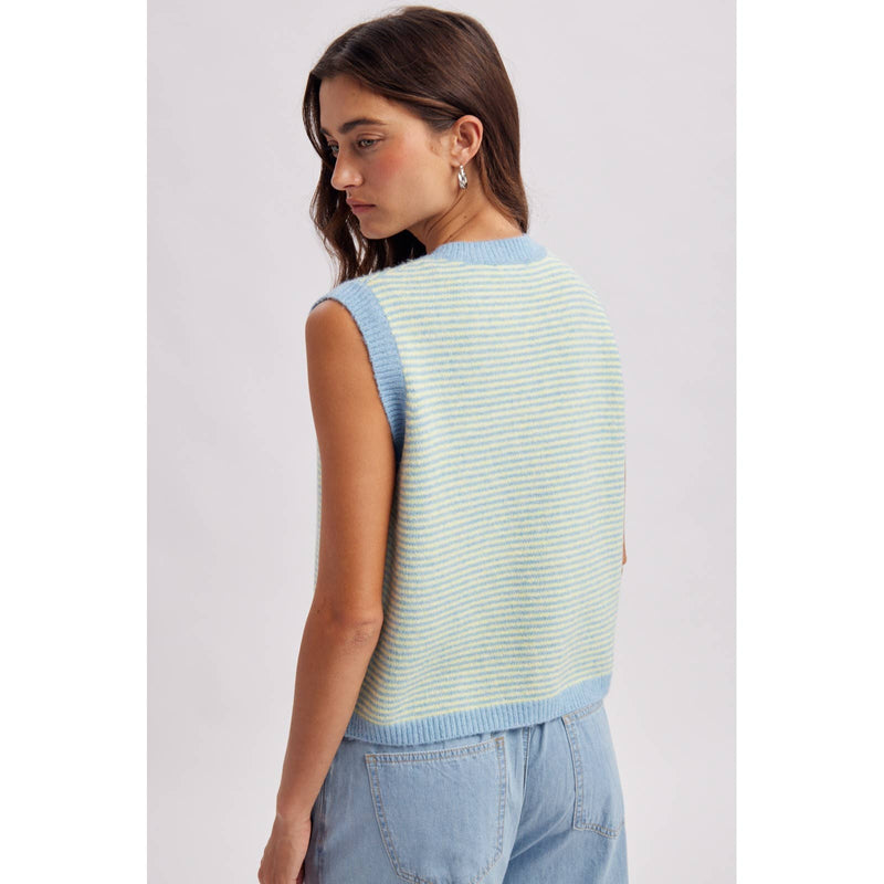 Striped Sweater Vest - Blue & Lemon