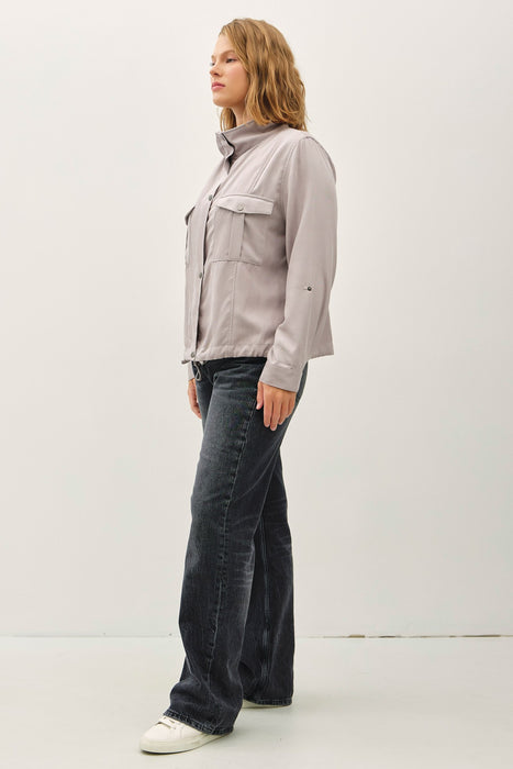 Cropped Utility Zipper Safari Jacket - Warm Grey