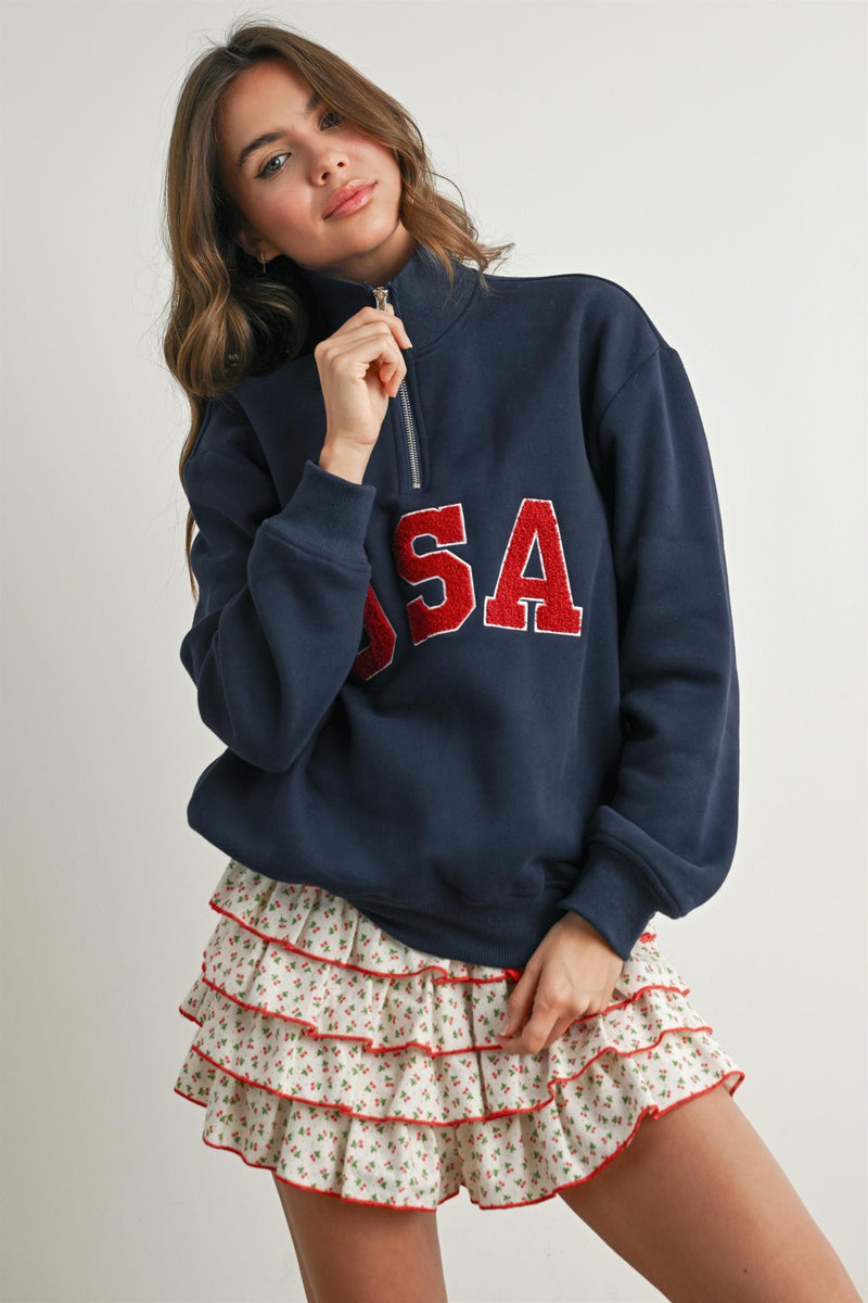 USA 3/4 Zip Sweatshirt - Navy