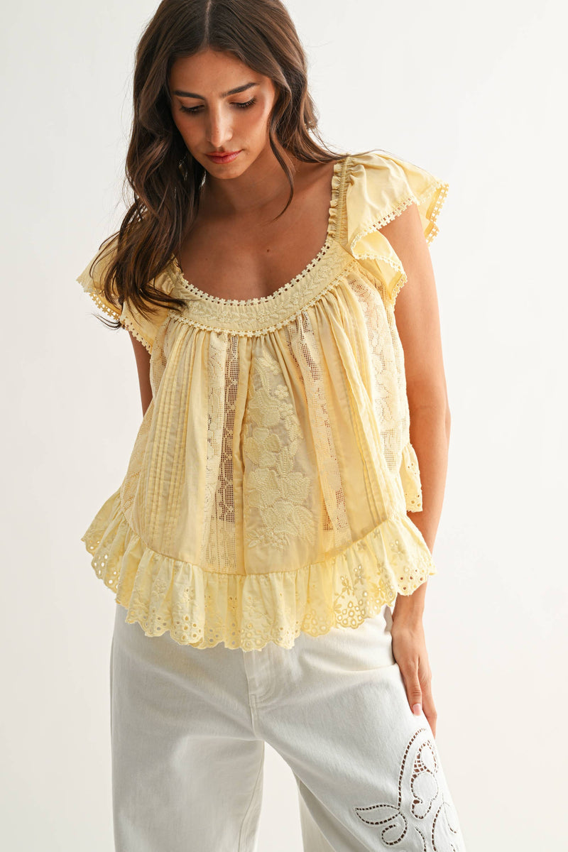 Embroidered Lace Blouse - Light Yellow