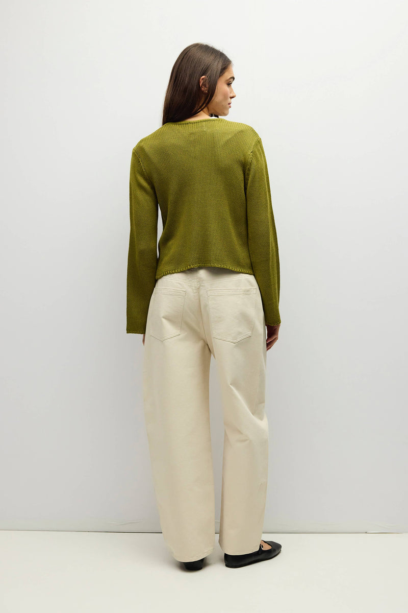 The Morgan Cardigan | Open Button Hole Long Sleeve Cardigan - Moss