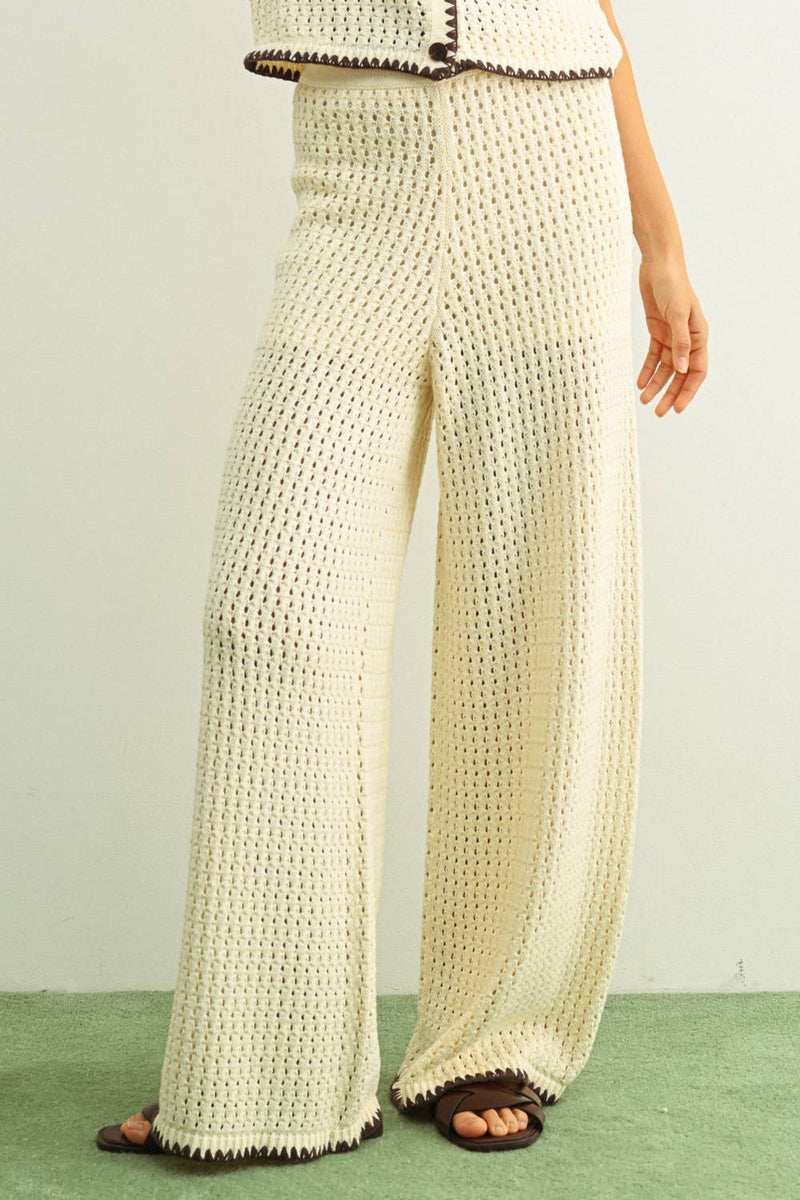 Crochet Knit Pants - Beige & Brown