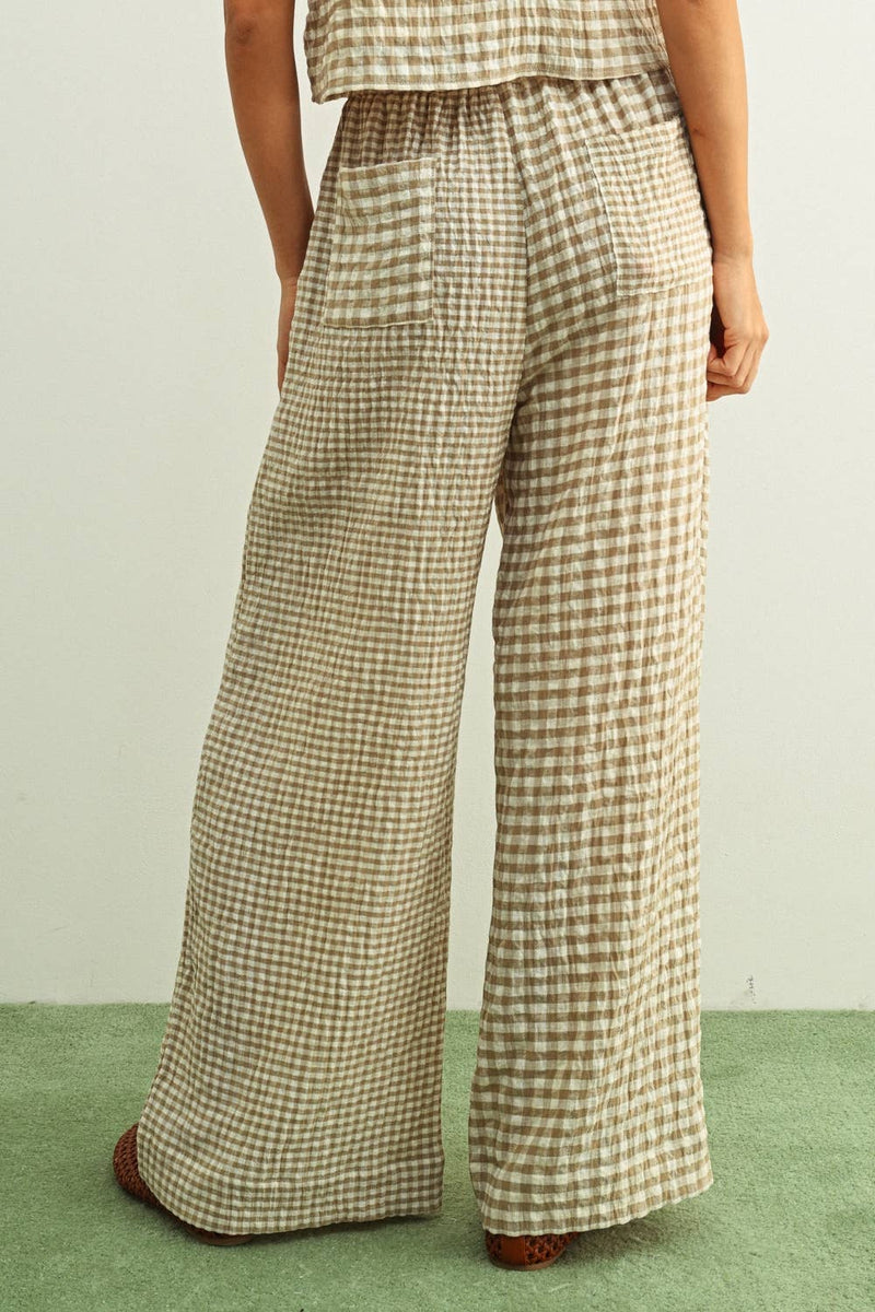 Gingham Straight Pants - Tan & Cream