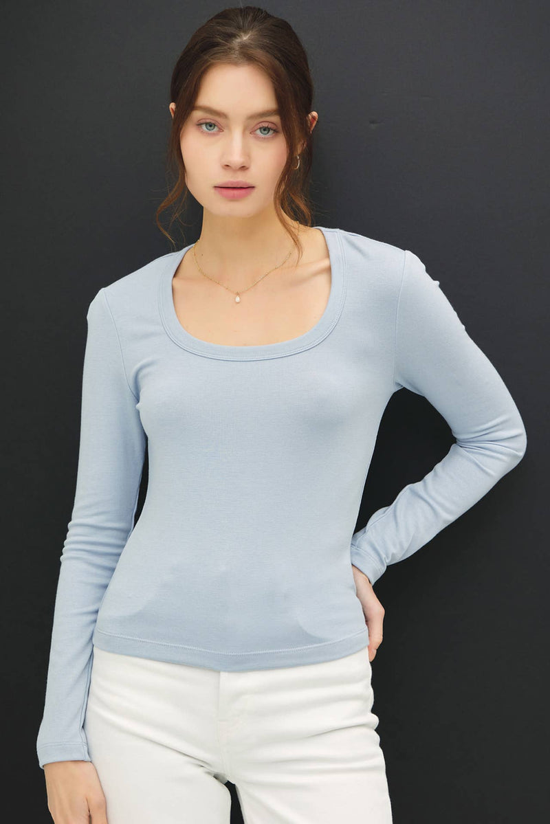 Basic Scoop Neck Tee - Sky