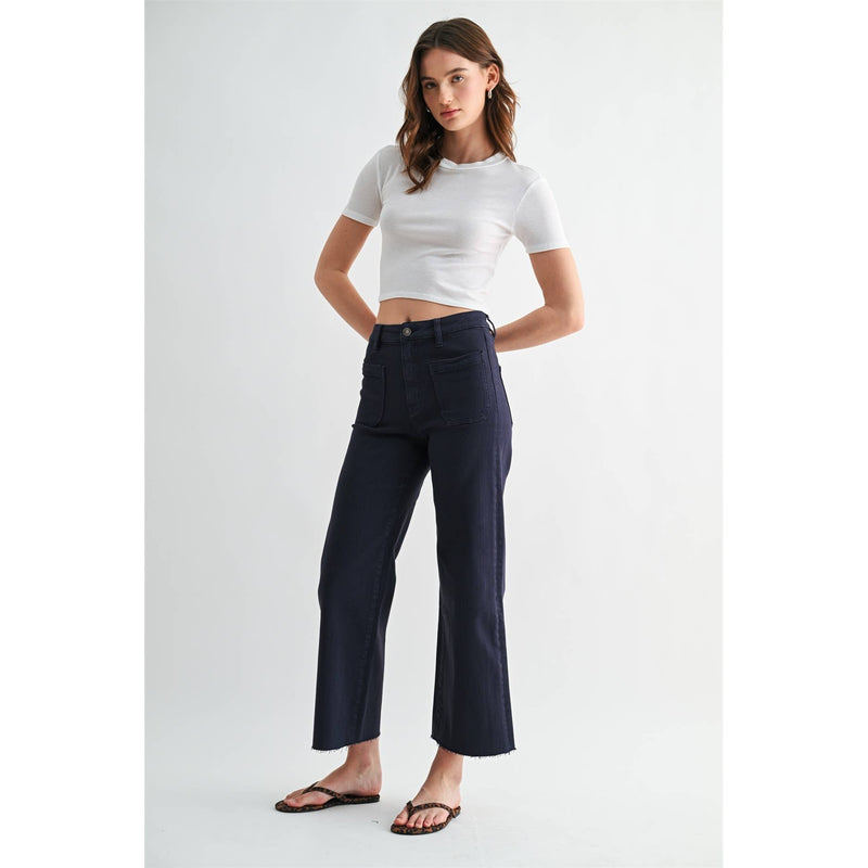 Mica Denim • High-Rise Crop Wide Leg Jeans - Navy