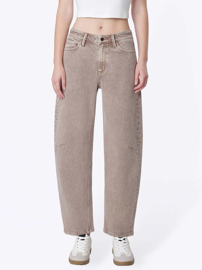 Flying Monkey • High Rise Barrel Jeans - Tea